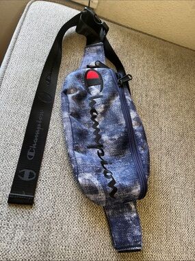 Champion Blue Tie-Dye Sling Waist Bag with Black Logo